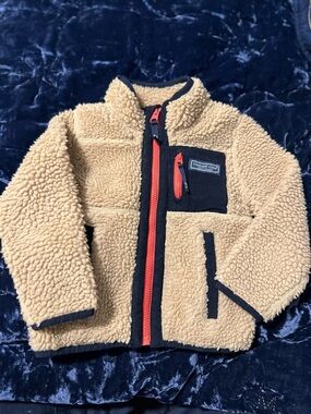 🐳 Vineyard Vines Kids Tan Sherpa Jacket with Navy & Red Accents